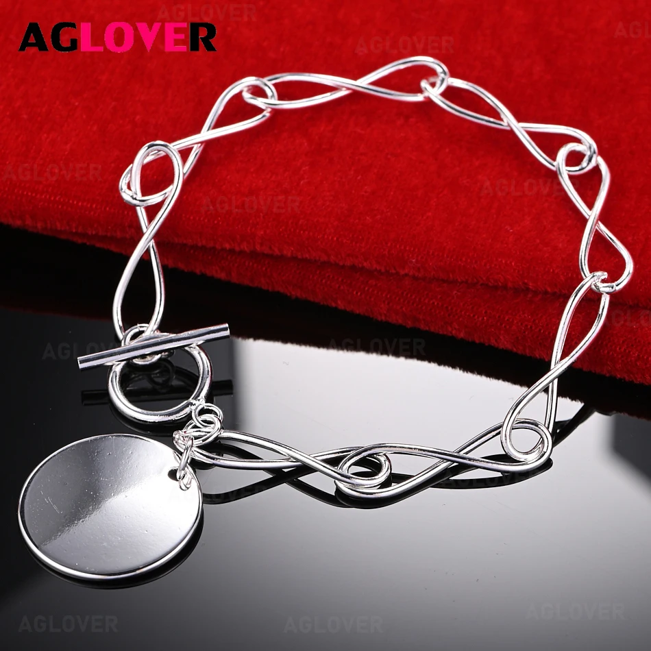 AGLOVER 925 Sterling Silver 8-shaped Chain Round Plate Bracelet Woman Charm Holiday Gift Party Wedding Jewelry
AGLOVER 925 Sterling Silver 8-shaped Chain Round Plate Bracelet Woman Charm Holiday Gift Party Wedding Jewelry