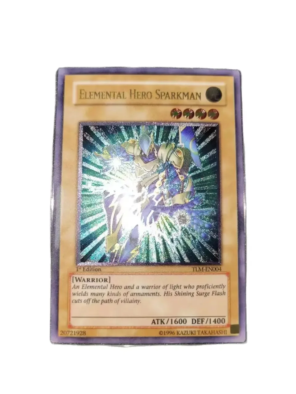 Yu Gi Oh Ultimate Rare TLM-EN004/Elemental HERO Sparkman Children's Gift Collection Card Toy (Not original)
Yu Gi Oh Ultimate Rare TLM-EN004/Elemental HERO Sparkman Children's Gift Collection Card Toy (Not original)