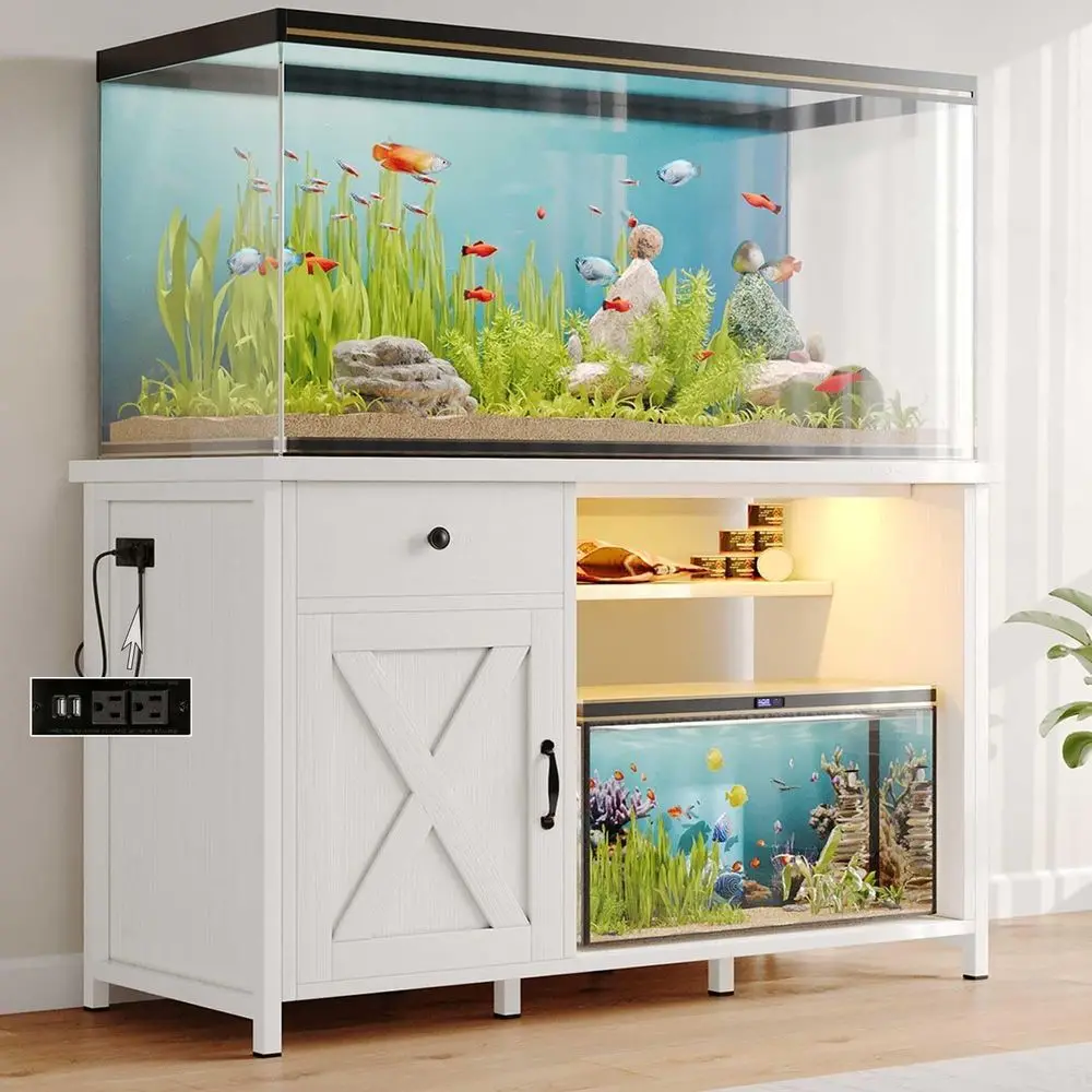Heavy-Duty 55-75 Gallon Aquarium Stand with LED Light, Power Outlets, Storage Cabinet, White
Heavy-Duty 55-75 Gallon Aquarium Stand with LED Light, Power Outlets, Storage Cabinet, White