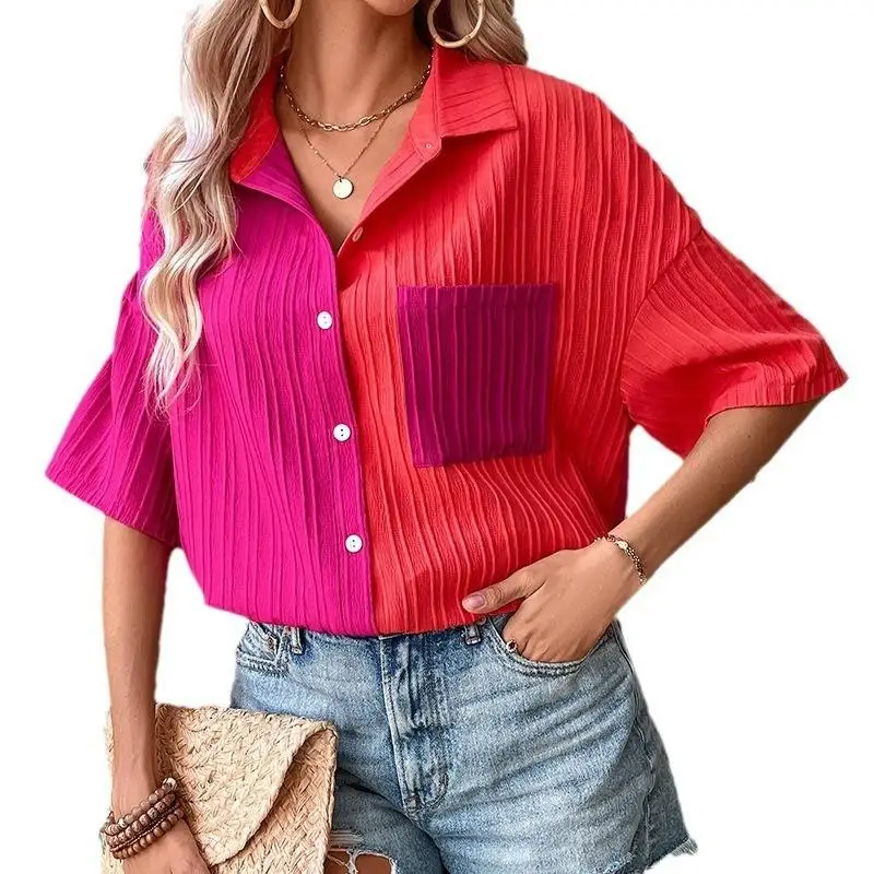 Buckle Lapel Patchwork Short Sleeve Women's Shirt Casual Style Comfortable Fit Pure Color Fabric Easy Care Ideal for Winter
Buckle Lapel Patchwork Short Sleeve Women's Shirt Casual Style Comfortable Fit Pure Color Fabric Easy Care Ideal for Winter