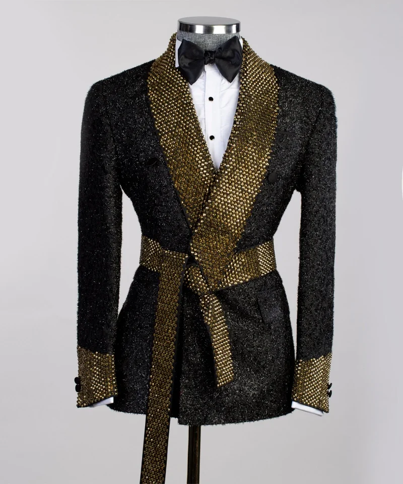 Luxury Crystal Lapel Black Shinny Wedding GroomTuxedo with Belt Double Breasted Blazer Pants Formal Special Party Man Suit
Luxury Crystal Lapel Black Shinny Wedding GroomTuxedo with Belt Double Breasted Blazer Pants Formal Special Party Man Suit