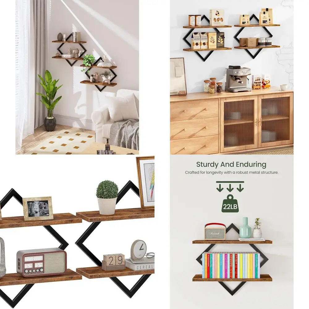 Pair of 2-Tier Floating Wall Shelves, Rustic Brown, Suitable for Home, Office, and More
Pair of 2-Tier Floating Wall Shelves, Rustic Brown, Suitable for Home, Office, and More