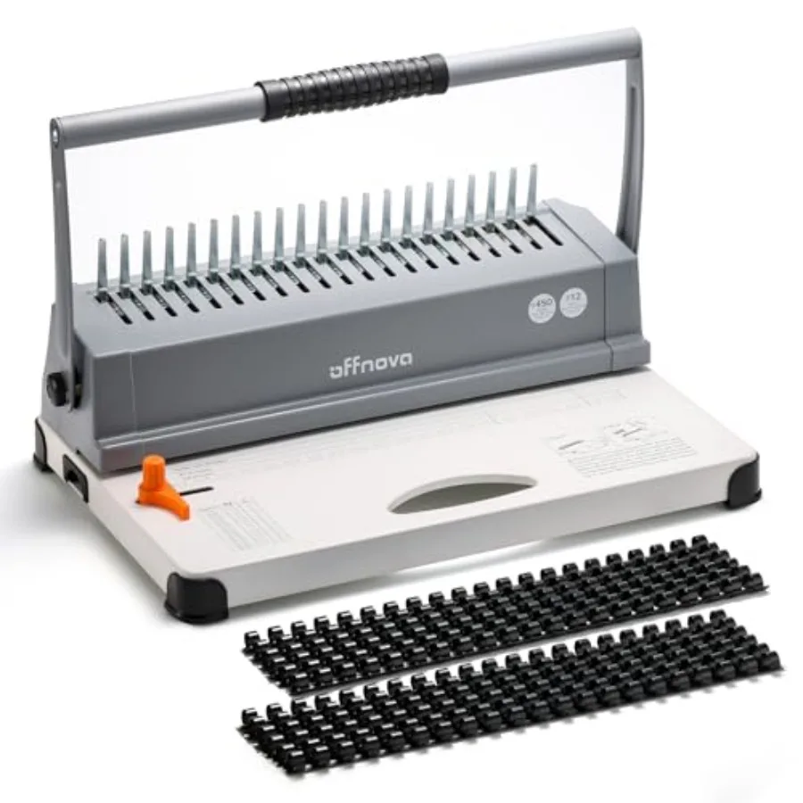 Binding Machine for office use, metal and plastic, black, 21-hole punch capacity up to 450 sheets, adjustable margin, includes
Binding Machine for office use, metal and plastic, black, 21-hole punch capacity up to 450 sheets, adjustable margin, includes