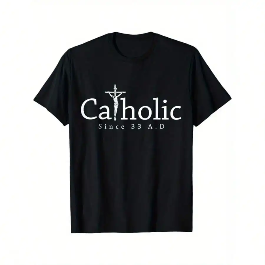 Black Cotton Graphic T-Shirt For Men - Catholic Since 33 AD With Crucifix, Jesus, And Eucharist Design
Black Cotton Graphic T-Shirt For Men - Catholic Since 33 AD With Crucifix, Jesus, And Eucharist Design