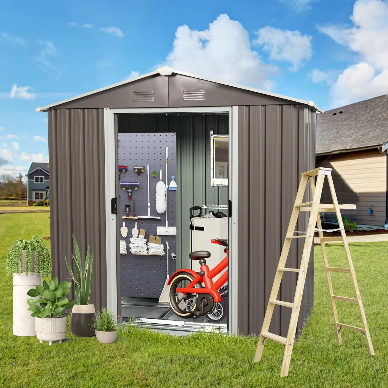 8x4ft Metal Storage Shed Floor Frame Window Lockable Steel Sliding Door Vent Waterproof Garden Backyard, Customized
8x4ft Metal Storage Shed Floor Frame Window Lockable Steel Sliding Door Vent Waterproof Garden Backyard, Customized