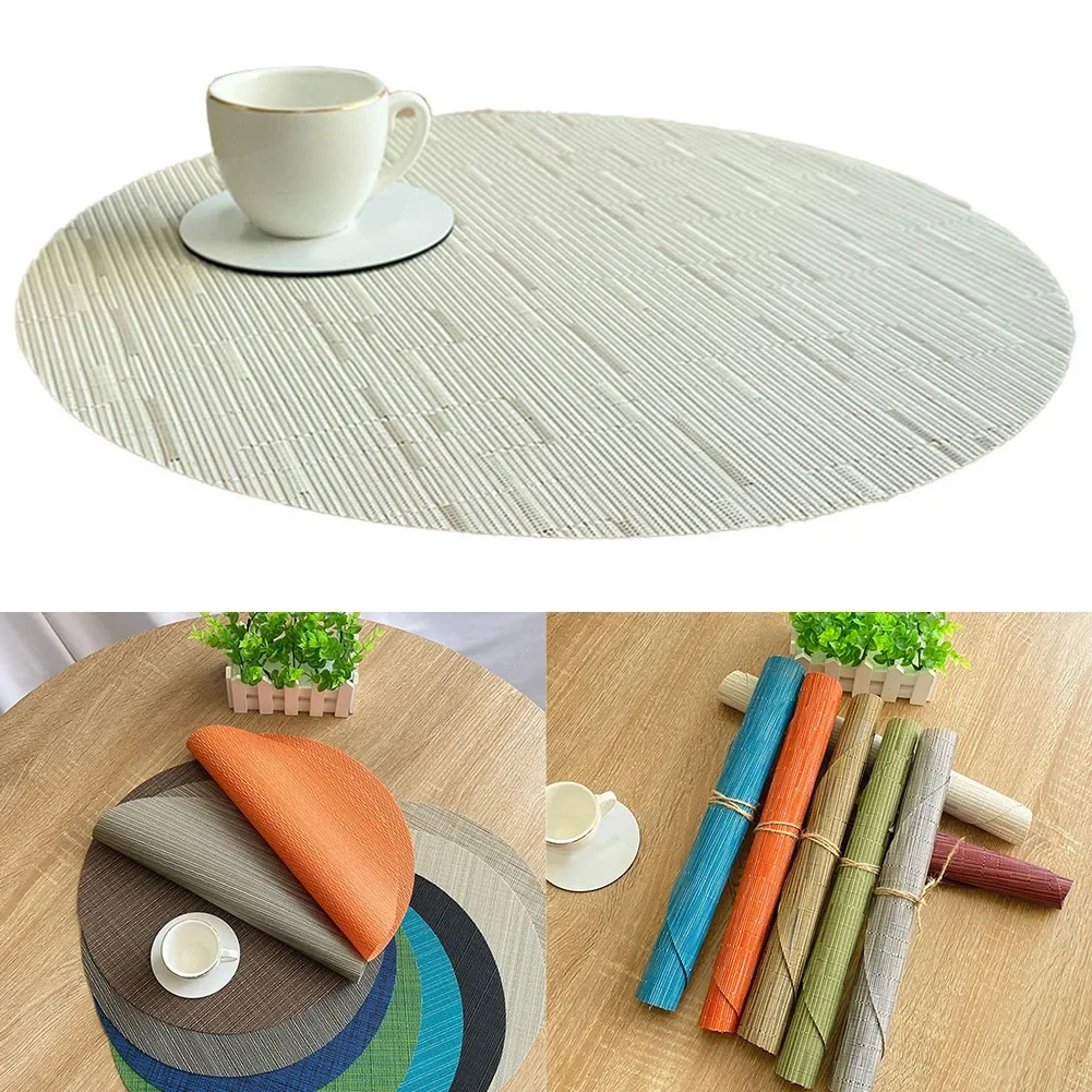 PVC Solid Color Woven Plate Mat Round Placemat Anti Slip Dining Table Mats Tableware Bowl Pads Kitchen Drink Cup Coasters
PVC Solid Color Woven Plate Mat Round Placemat Anti Slip Dining Table Mats Tableware Bowl Pads Kitchen Drink Cup Coasters