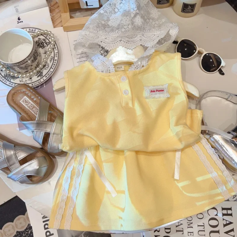Children's Clothing Girls2025Spring and Summer New Western Style Lace Decor Hat Sweet Bow Cheese Yellow Short Sleeve Skirt Suit
Children's Clothing Girls2025Spring and Summer New Western Style Lace Decor Hat Sweet Bow Cheese Yellow Short Sleeve Skirt Suit