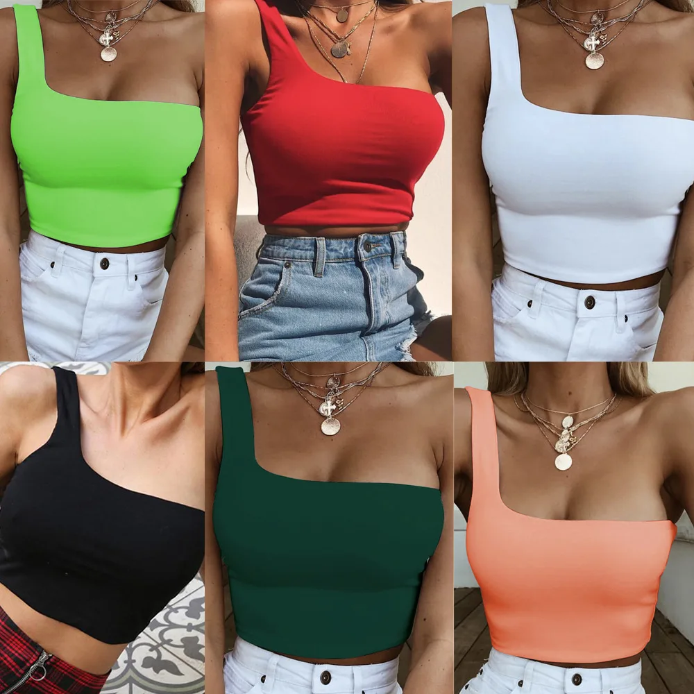 Ladies New Sexy Dress One Shoulder Navel Exposed Top Women Solid Color Casual Tank Tops
Ladies New Sexy Dress One Shoulder Navel Exposed Top Women Solid Color Casual Tank Tops