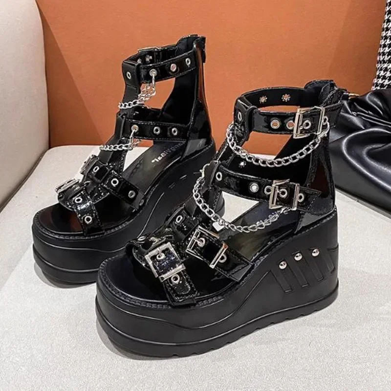 Women's Shoes Luxury Wedges Sandals High Heels Women New Gothic Punk Comfy Back Zip Chains Summer Boots Fashion Platform Sandals
Women's Shoes Luxury Wedges Sandals High Heels Women New Gothic Punk Comfy Back Zip Chains Summer Boots Fashion Platform Sandals