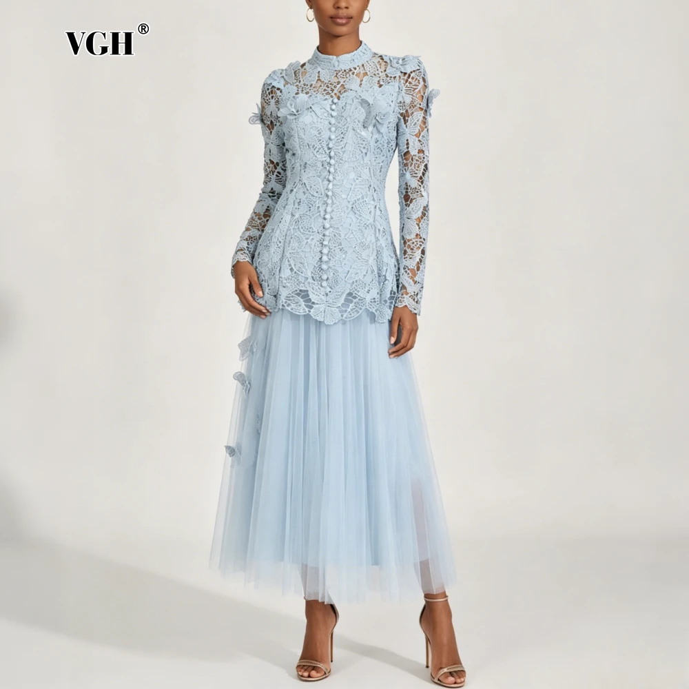 VGH Blue Spliced Lace Two Piece Set Female O Neck Long Sleeve Shirt Luxury Vintage Women's Skirt Sets Fashion Summer New Style
VGH Blue Spliced Lace Two Piece Set Female O Neck Long Sleeve Shirt Luxury Vintage Women's Skirt Sets Fashion Summer New Style