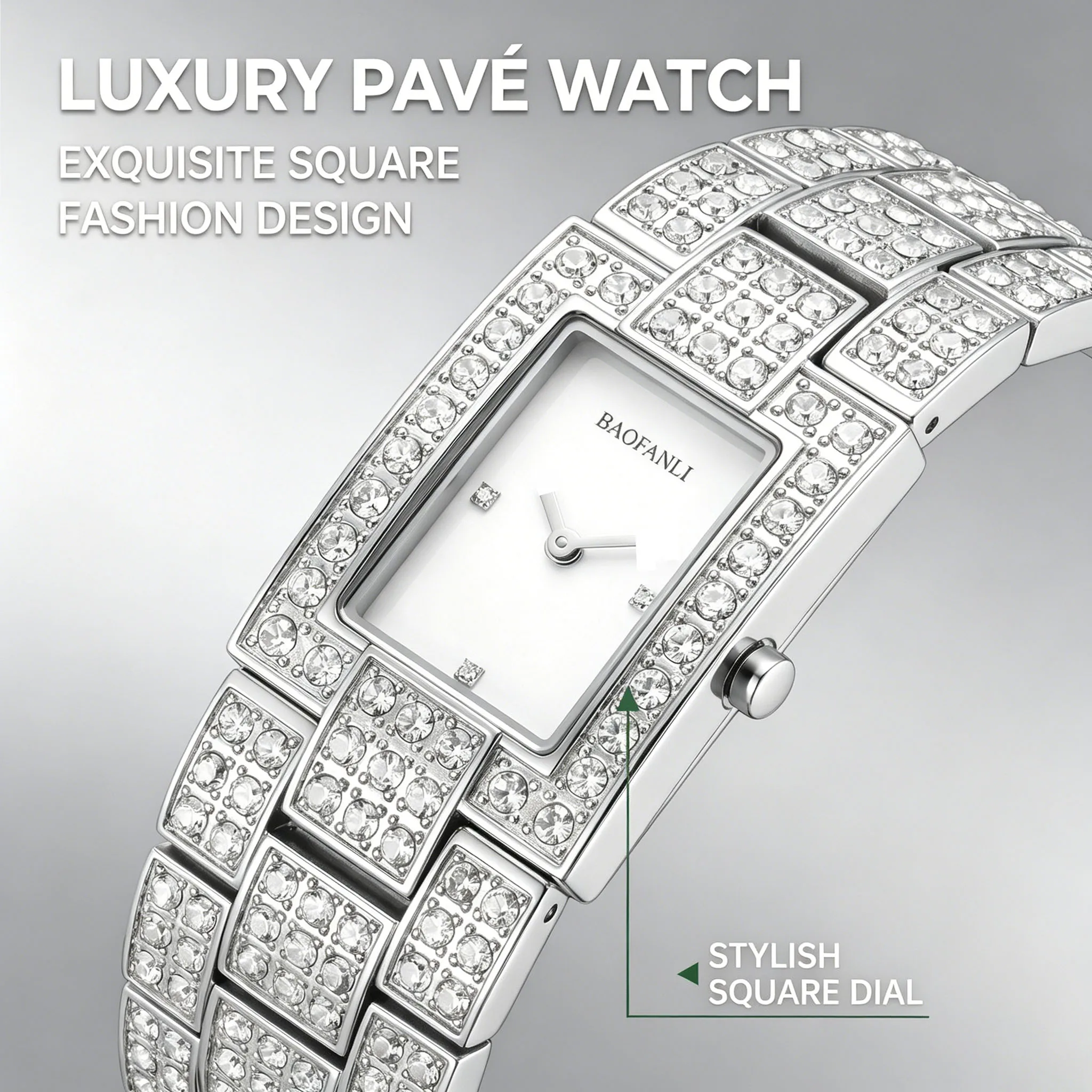 BAOFANLI Silver Full Rhinestone Women Wristwatch Square Dial Bling Crystal Bangle Bracelet Dress Watch for Ladies Party Wear
BAOFANLI Silver Full Rhinestone Women Wristwatch Square Dial Bling Crystal Bangle Bracelet Dress Watch for Ladies Party Wear