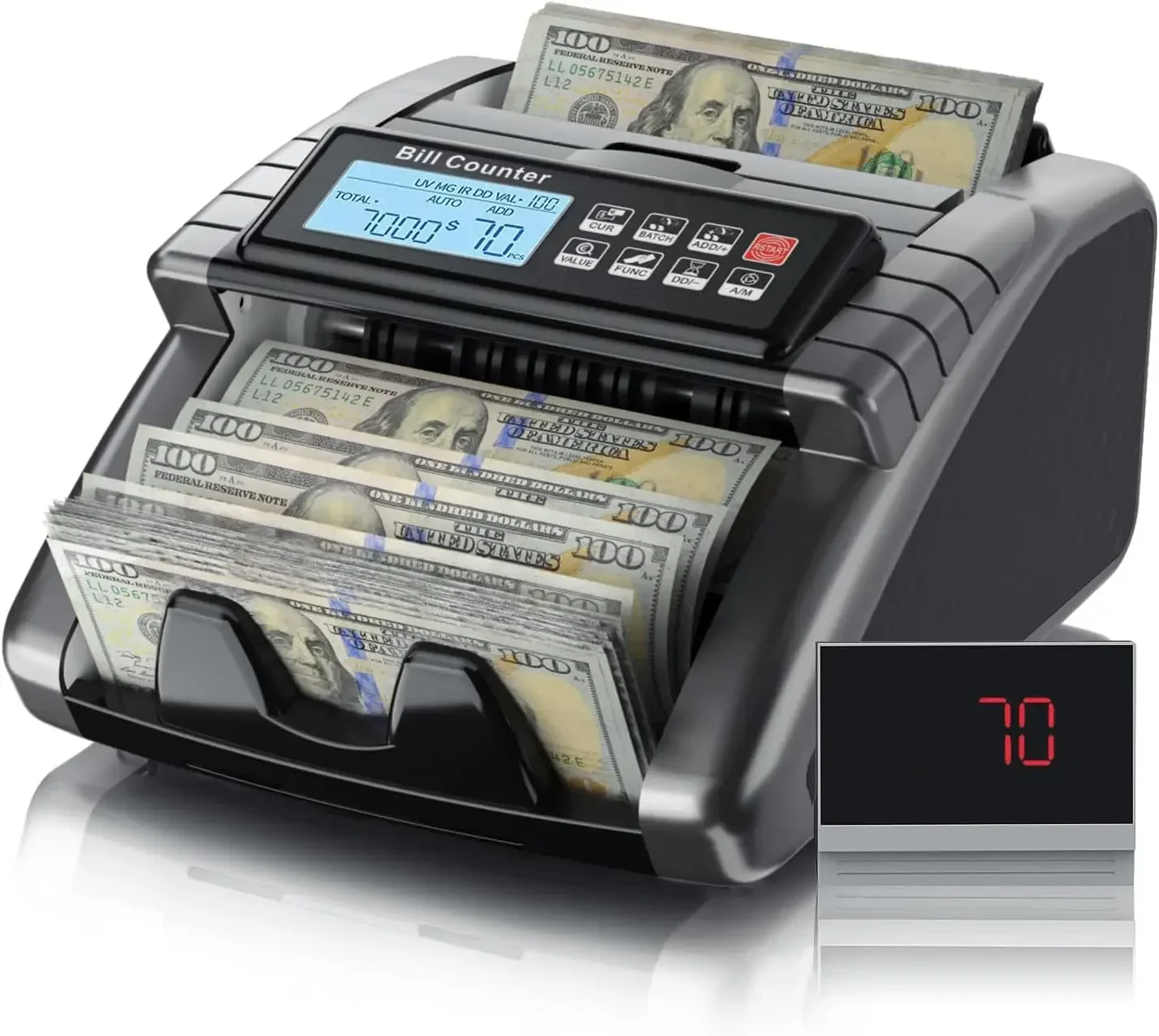 Money Counter Machine with Value Counting, Supports Dollar & Euro, UV/MG/MT/IR/DD Detection, LCD Display, Batch & Add, 1000 Notes/Min
Money Counter Machine with Value Counting, Supports Dollar & Euro, UV/MG/MT/IR/DD Detection, LCD Display, Batch & Add, 1000 Notes/Min