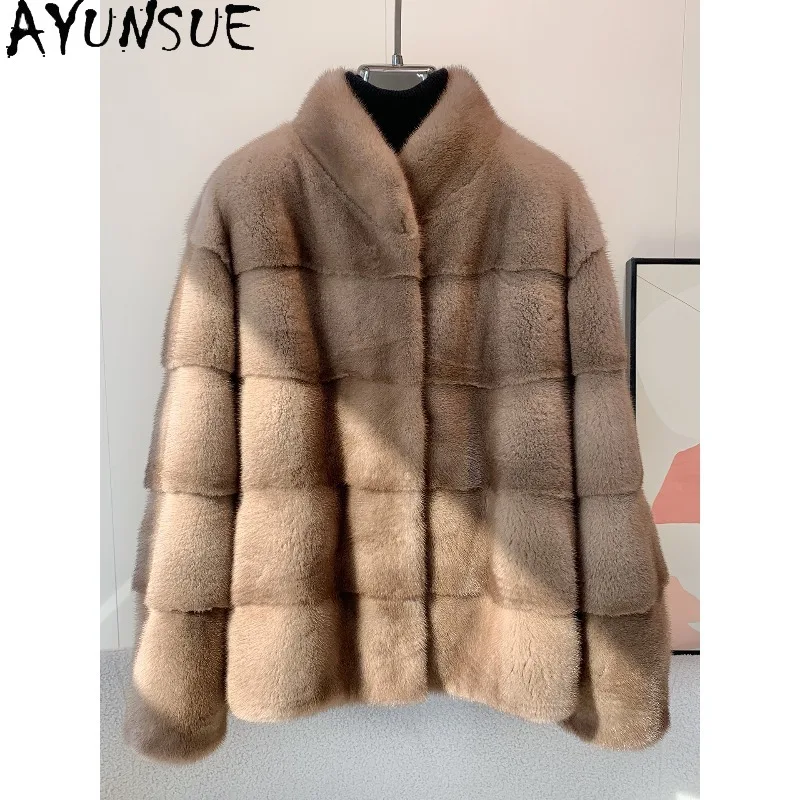 AYUNSUE Женская роскошная зимняя теплая шуба из вельвета и меха норки, с воротником-стойкой, верхняя одежда с длинными рукавами, женская одежда
AYUNSUE Женская роскошная зимняя теплая шуба из вельвета и меха норки, с воротником-стойкой, верхняя одежда с длинными рукавами, женская одежда