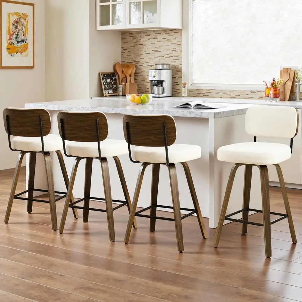 Set of 4 Swivel Upholstered Bar Stools with Padded Back and Leatherette Seats, Cream, for Modern Century Tall Bars or Kitchen Is
Set of 4 Swivel Upholstered Bar Stools with Padded Back and Leatherette Seats, Cream, for Modern Century Tall Bars or Kitchen Is