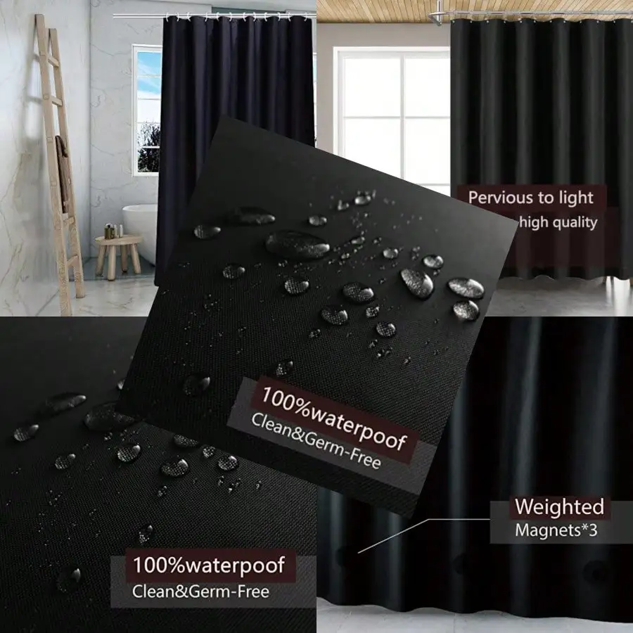 Black Shower Curtain Liner 4G PEVA Shower Liner Plastic Waterproof Shower Curtains 72x72 Inch With Grommet Holes 3 Magnetic Weights Black
Black Shower Curtain Liner 4G PEVA Shower Liner Plastic Waterproof Shower Curtains 72x72 Inch With Grommet Holes 3 Magnetic Weights Black