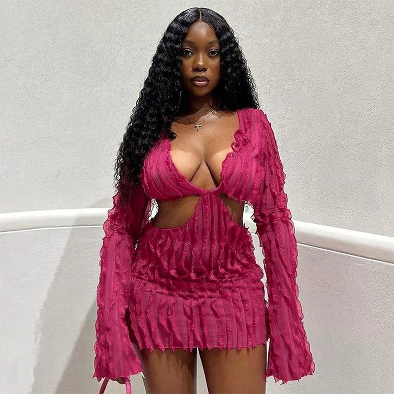 Solid V Neck Long Sleeve Hollow Out Elegant Sexy Slim Mini Dress 2023 Summer Fashion Women Streetwear Party Clothes
Solid V Neck Long Sleeve Hollow Out Elegant Sexy Slim Mini Dress 2023 Summer Fashion Women Streetwear Party Clothes