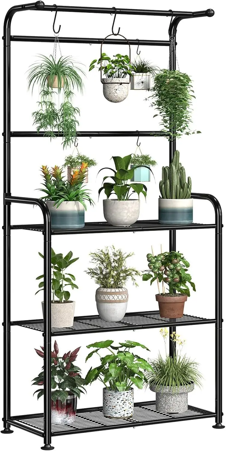 Tall Plant Stand with Hooks, 3-Tier Metal Shelf for Indoor or Outdoor Use, Black
Tall Plant Stand with Hooks, 3-Tier Metal Shelf for Indoor or Outdoor Use, Black