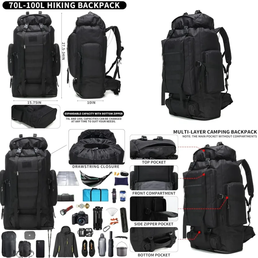 Hiking Backpack for Men 70L/100L Camping Backpack Military Rucksack Molle 3 Days Assault Pack for Climbing Camping Backpack, 3
Hiking Backpack for Men 70L/100L Camping Backpack Military Rucksack Molle 3 Days Assault Pack for Climbing Camping Backpack, 3