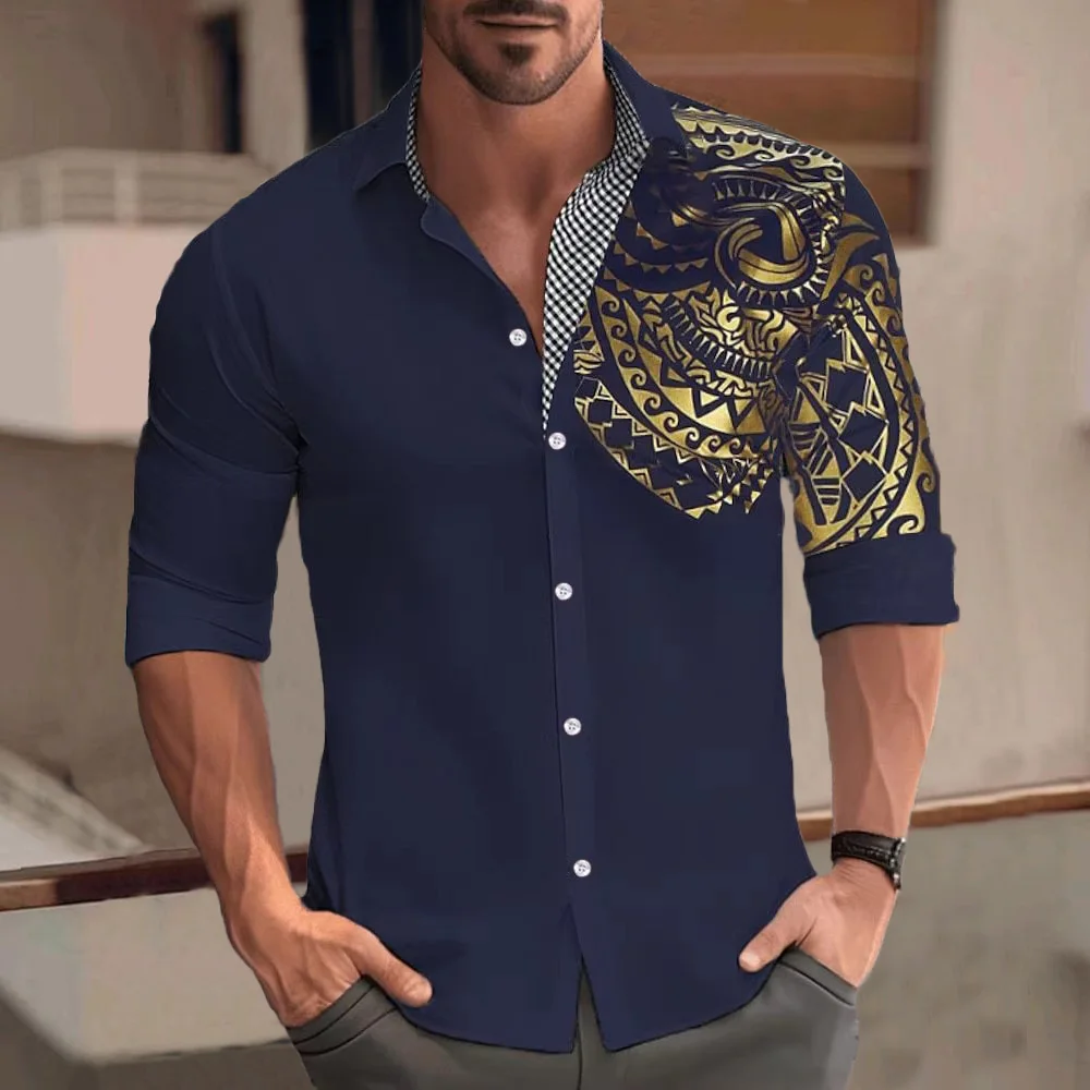 Men's Slim Fit Shirt Streetwear Fashion Gold Stamping Printed Dress Shirt Long Sleeve Cardigan Shirt Male Lightweight Button Top
Men's Slim Fit Shirt Streetwear Fashion Gold Stamping Printed Dress Shirt Long Sleeve Cardigan Shirt Male Lightweight Button Top