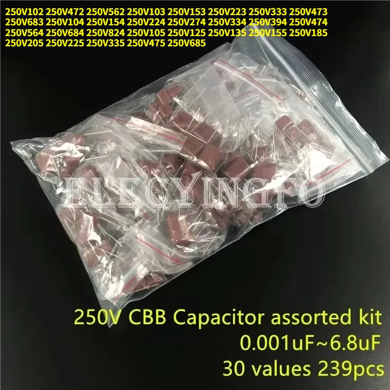 29Values Total=234pcs 250V 0.001uF~6.8uF(102/472/562/103/153/223/333~685) CBB Metal Film Capacitors Assortment Kit
29Values Total=234pcs 250V 0.001uF~6.8uF(102/472/562/103/153/223/333~685) CBB Metal Film Capacitors Assortment Kit