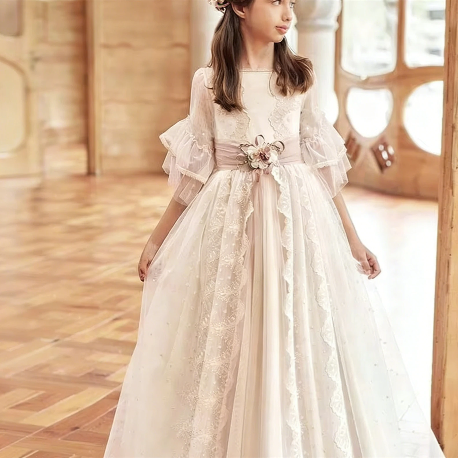 Customized Flower Girl Dress For Wedding Appliques Lace Bow Half Sleeve Floor Length Elegant Kids Birthday First Communion Gown
Customized Flower Girl Dress For Wedding Appliques Lace Bow Half Sleeve Floor Length Elegant Kids Birthday First Communion Gown