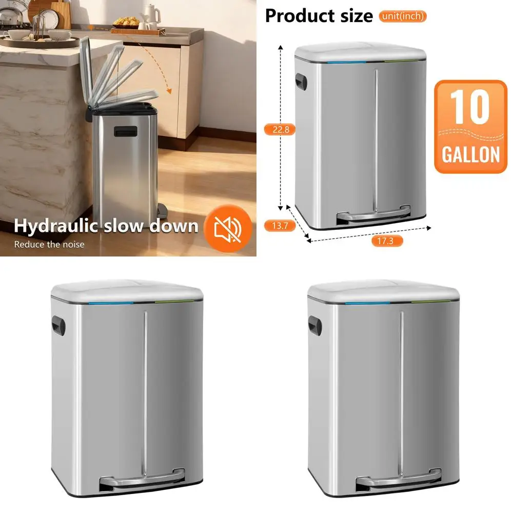 10 Gallon Stainless Steel Dual Compartment Trash Can with Removable Lid and Pedal for Kitchen Use
10 Gallon Stainless Steel Dual Compartment Trash Can with Removable Lid and Pedal for Kitchen Use