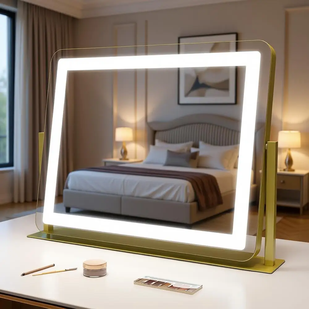 LED-Illuminated Vanity Mirror with Touch Dimming and 3-Color Options, 360° Swivel, 22x17 Desk Makeup Mirror
LED-Illuminated Vanity Mirror with Touch Dimming and 3-Color Options, 360° Swivel, 22x17 Desk Makeup Mirror