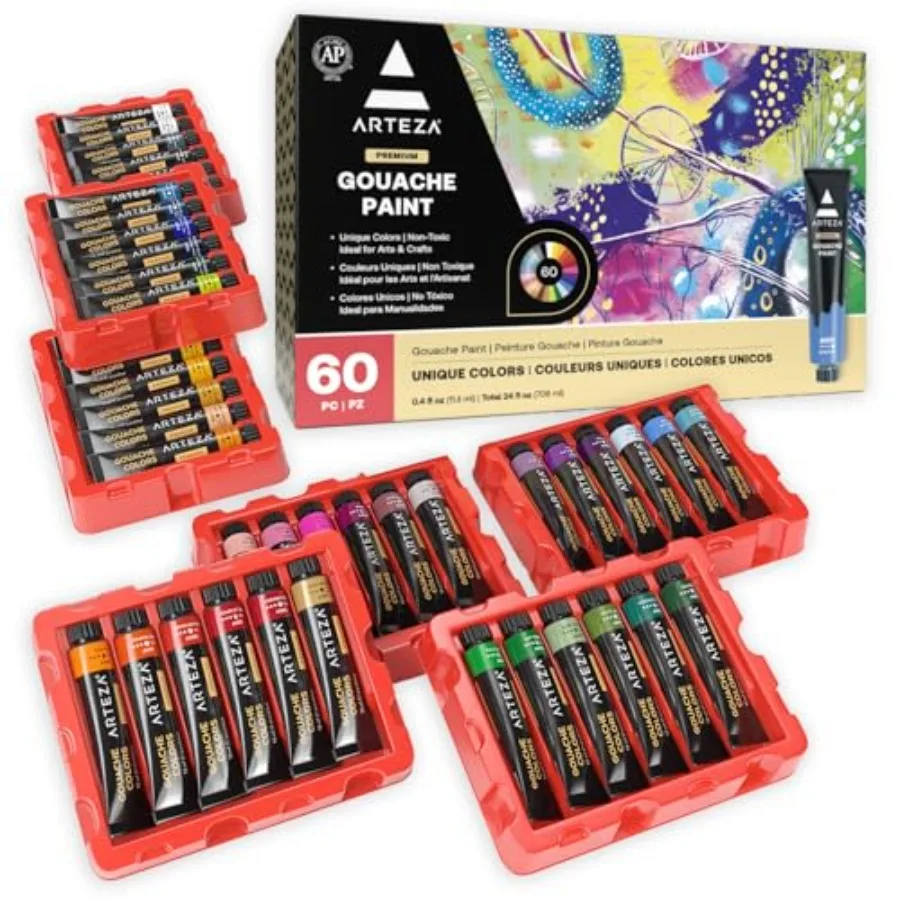 Gouache Paint, Set of 60, 12ml/0.4 US fl oz Gouache Paint Tubes for Professionals and Students
Gouache Paint, Set of 60, 12ml/0.4 US fl oz Gouache Paint Tubes for Professionals and Students