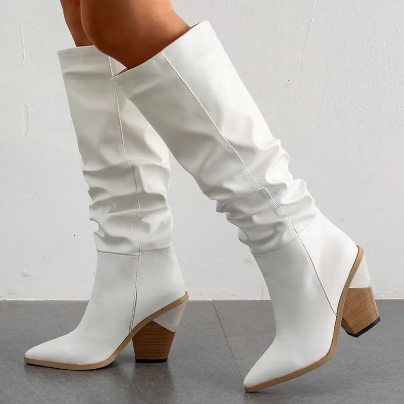 2024, осенне-зимние женские сапоги до колена из искусственной кожи с острым носком и квадратным высоким каблуком, модные женские сапоги до середины икры, большие размеры 43 
2024, осенне-зимние женские сапоги до колена из искусственной кожи с острым носком и квадратным высоким каблуком, модные женские сапоги до середины икры, большие размеры 43