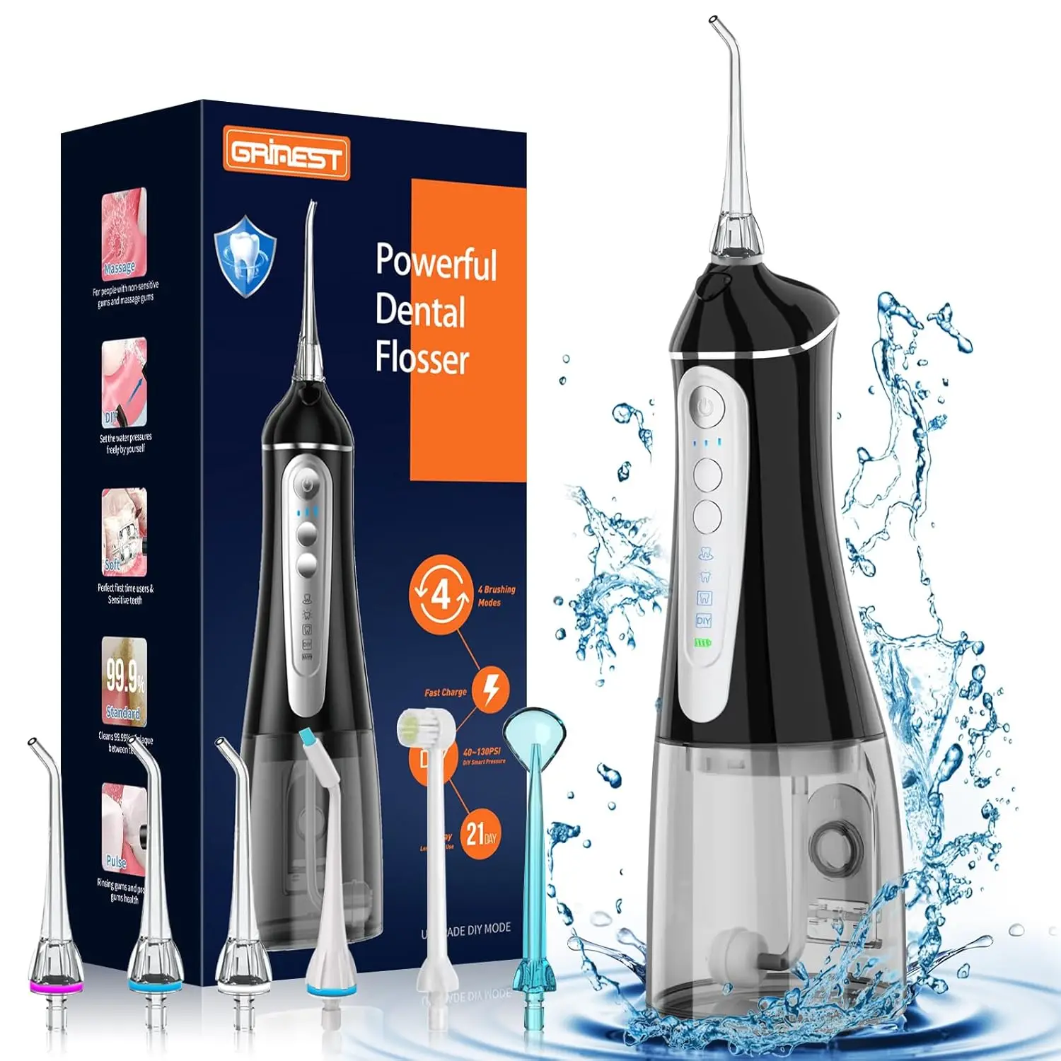 Cordless Water Dental Flosser 4 Modes 6 Tips IPX7 Portable Oral Irrigator for Teeth Cleaning Home Travel
Cordless Water Dental Flosser 4 Modes 6 Tips IPX7 Portable Oral Irrigator for Teeth Cleaning Home Travel