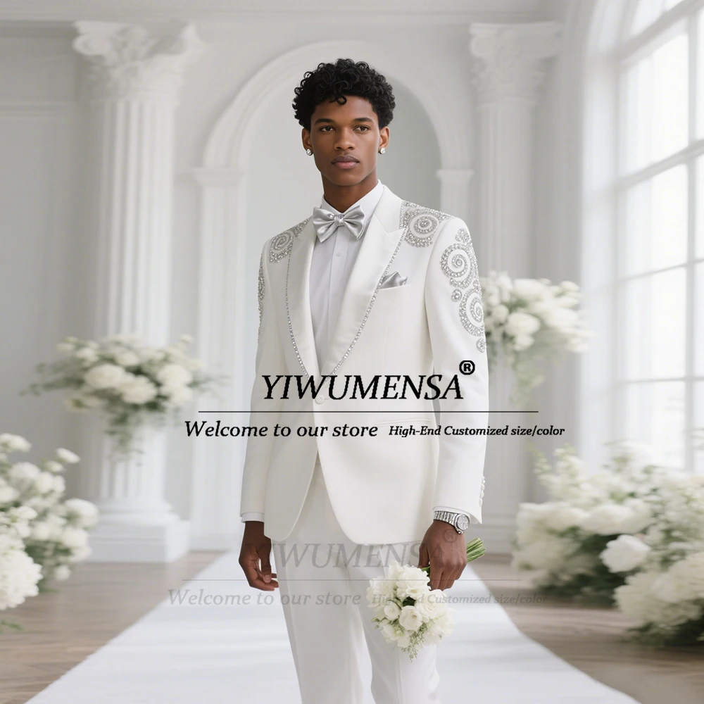 Elegant Beaded Stones Wedding Suits For Men Slim Fit Peaked Lapel Prom Tuxedos Customized 2 Pieces Jacket Pants Groom Clothing
Elegant Beaded Stones Wedding Suits For Men Slim Fit Peaked Lapel Prom Tuxedos Customized 2 Pieces Jacket Pants Groom Clothing