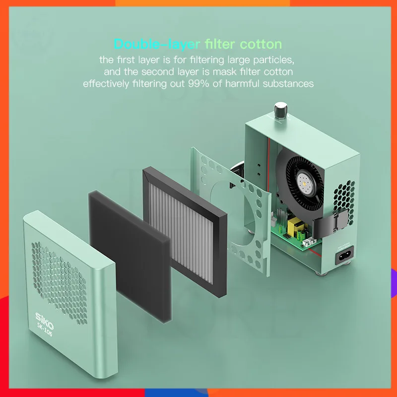 SK-106 Electric Ionic Fan with Strong Suction and Double-Layer Filter Lightweight Smoke Absorber for Soldering Dust Adsorption
SK-106 Electric Ionic Fan with Strong Suction and Double-Layer Filter Lightweight Smoke Absorber for Soldering Dust Adsorption