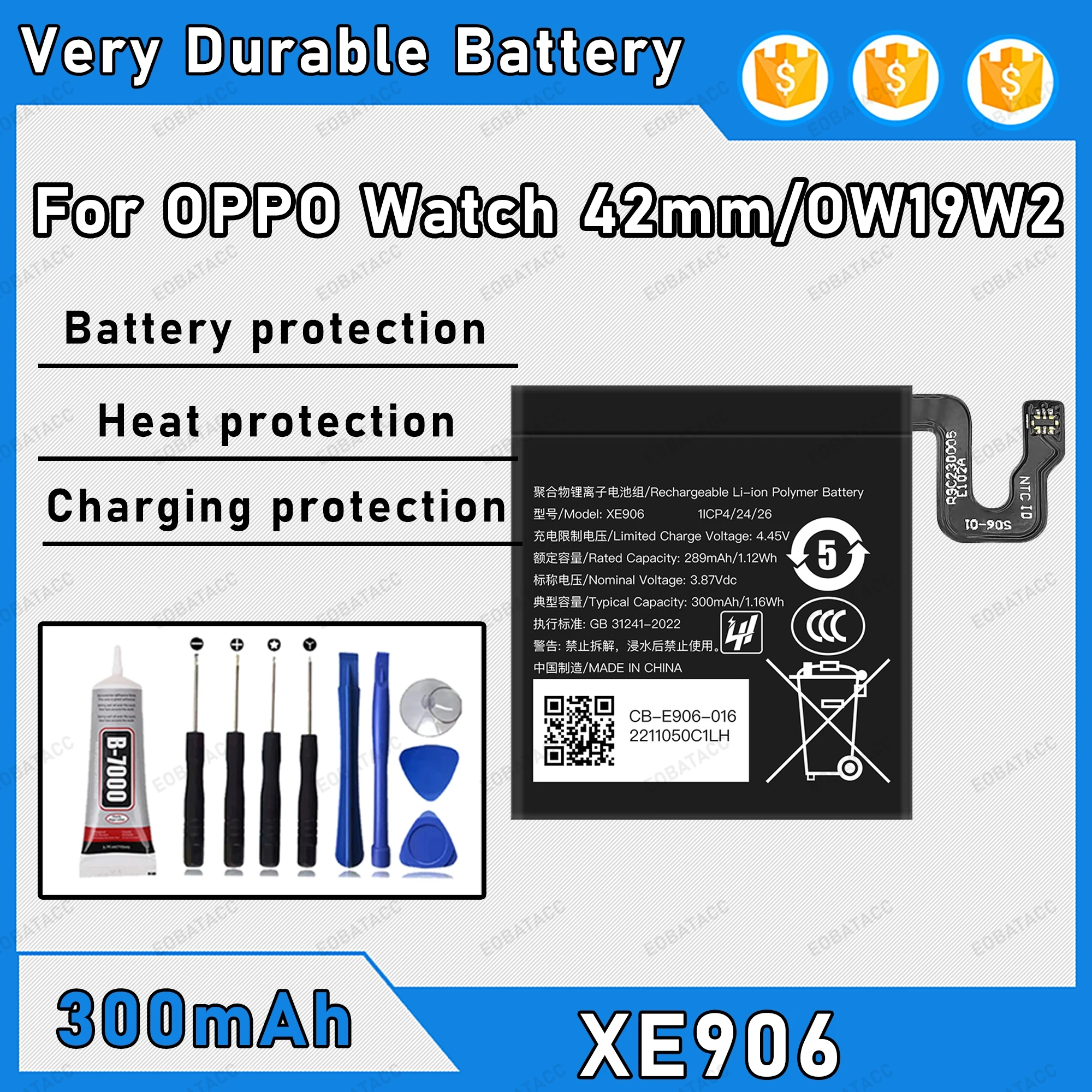 300mAh 100% New XE906 Battery For OPPO Watch 42mm Replacement Bateria+Free Tools
300mAh 100% New XE906 Battery For OPPO Watch 42mm Replacement Bateria+Free Tools