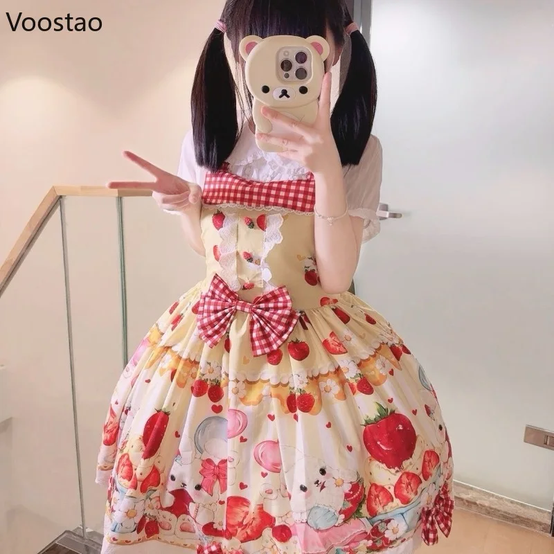 Японское платье Kawaii Lolita Jsk, женское милое платье с принтом клубники и кролика, платье с бантом и ремешком для девочек, милое платье принцессы для чаепития
Японское платье Kawaii Lolita Jsk, женское милое платье с принтом клубники и кролика, платье с бантом и ремешком для девочек, милое платье принцессы для чаепития