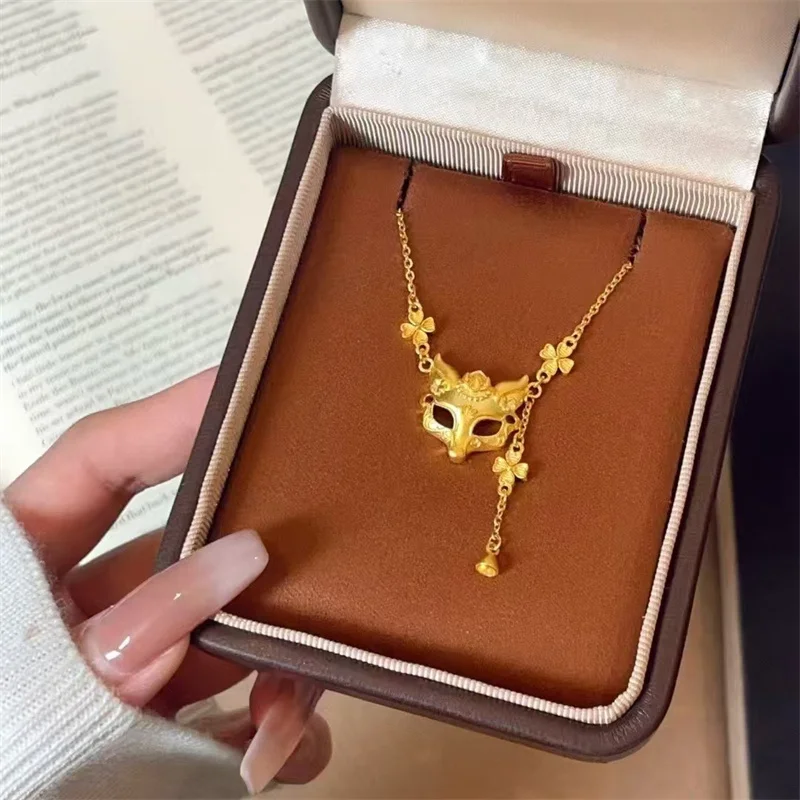 999 gold fox mask women's tassel pendant necklace, 24K gold fashionable temperament high-end collarbone chain jewelry gift
999 gold fox mask women's tassel pendant necklace, 24K gold fashionable temperament high-end collarbone chain jewelry gift