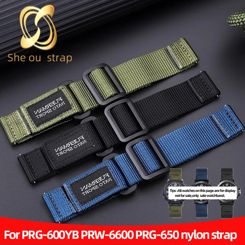 24mm Nylon Cowhide Watch Strap For Casio PRG-600YB PRW-6600 PRG-650 Black Armygreen Blue And Black Button Sports Watchband
24mm Nylon Cowhide Watch Strap For Casio PRG-600YB PRW-6600 PRG-650 Black Armygreen Blue And Black Button Sports Watchband