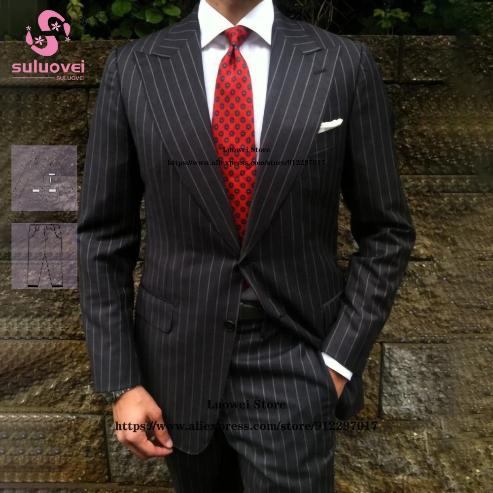 Classic Striped Suits For Men Slim Fit Wedding Groom 2 Piece Pants Set Formal Party Peaked Laepl Tuxedo Terno Masculino Completo
Classic Striped Suits For Men Slim Fit Wedding Groom 2 Piece Pants Set Formal Party Peaked Laepl Tuxedo Terno Masculino Completo