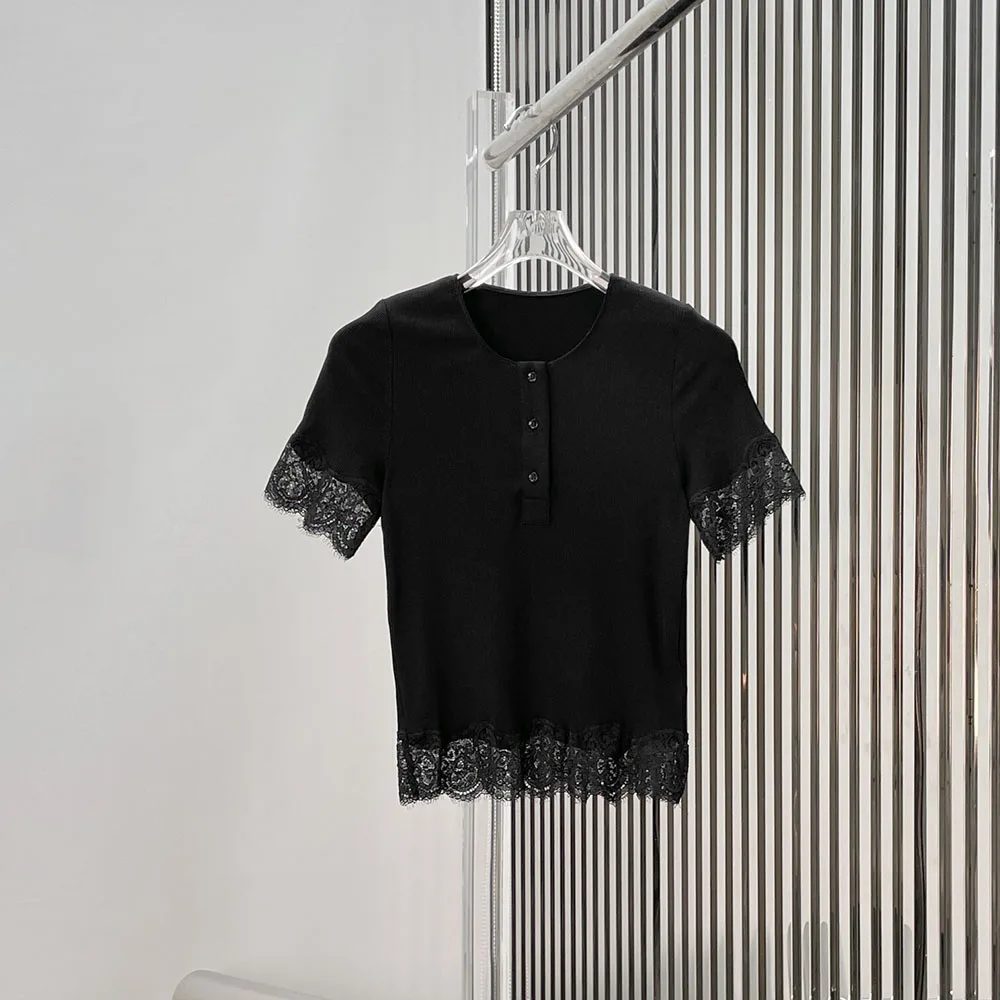 High-quality 2026 new women's short-sleeved top, with lace trimmings, casual, fashionable and elegant xy26422150
High-quality 2026 new women's short-sleeved top, with lace trimmings, casual, fashionable and elegant xy26422150