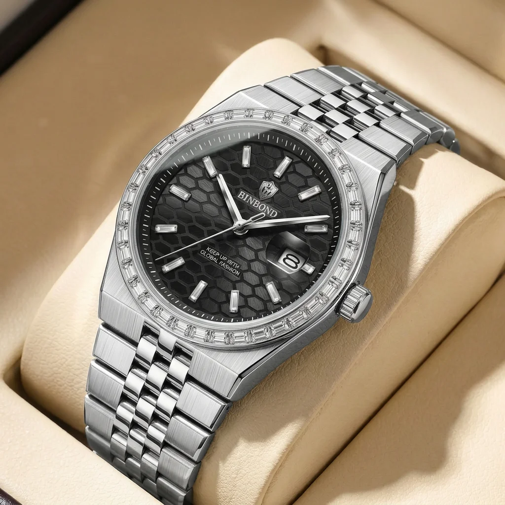 1pcs Fashion Metal Band Watch Black Honeycomb Dial Shiny Bezel Date Display Casual Business Elegant Wristwatch for Men W
1pcs Fashion Metal Band Watch Black Honeycomb Dial Shiny Bezel Date Display Casual Business Elegant Wristwatch for Men W