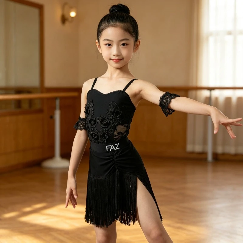 Girls Tassel Latin Ballroom Dance Dress Rumba Cha Cha Samba Tango Kids Competition Practice Performance Costume Dance wear Zym
Girls Tassel Latin Ballroom Dance Dress Rumba Cha Cha Samba Tango Kids Competition Practice Performance Costume Dance wear Zym