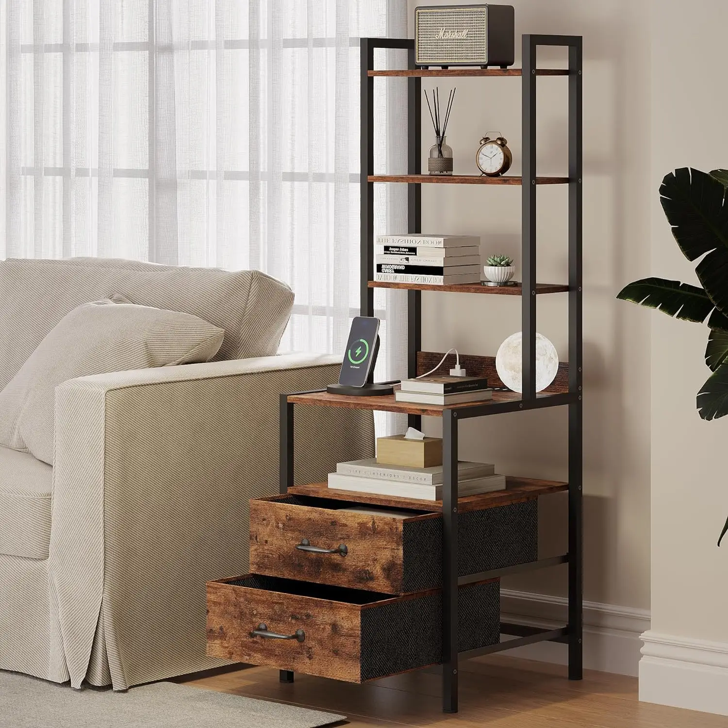 Multifunctional High Bedside Table with Charging Bedroom Bookshelf with 5 Layer Drawer Locker
Multifunctional High Bedside Table with Charging Bedroom Bookshelf with 5 Layer Drawer Locker