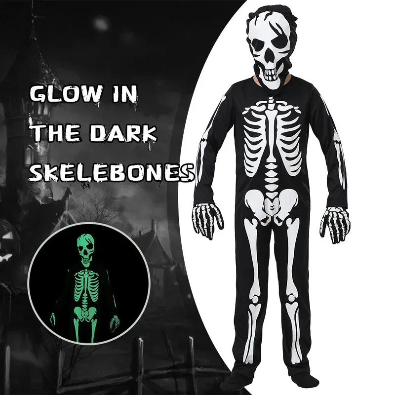 Hot sale child Halloween zombie skeleton glow in the dark costume cosplay jumpsuit kids fancy dress carnival theme party
Hot sale child Halloween zombie skeleton glow in the dark costume cosplay jumpsuit kids fancy dress carnival theme party
