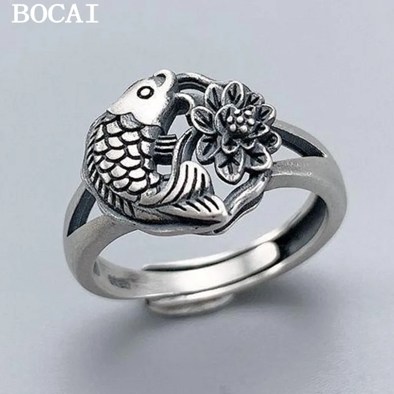 BOCAI Новое серебряное ювелирное изделие S925, кольцо в форме рыбки лотоса для женщин, модный подарок на день рождения в стиле ретро
BOCAI Новое серебряное ювелирное изделие S925, кольцо в форме рыбки лотоса для женщин, модный подарок на день рождения в стиле ретро