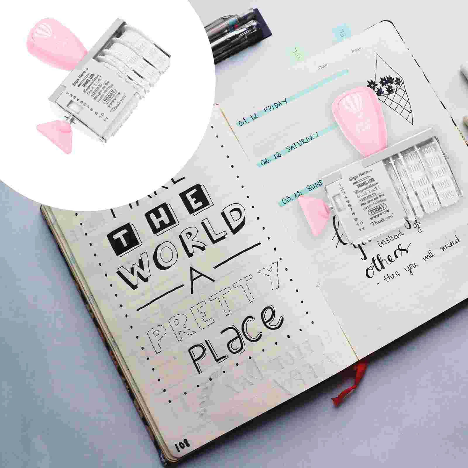 

Postage Stamps Seal DIY Roller Knob Die Portable Date Pink Journal Hand Account Supply