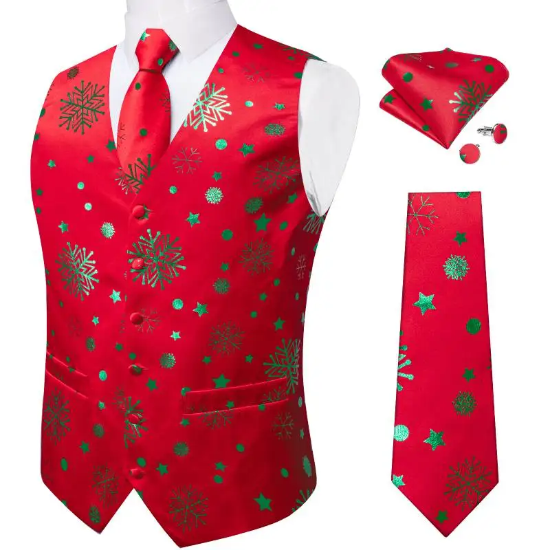 Christmas Red Suit Men Waistcoat Neck Tie Pocket Square Cufflinks Set Green Snowflake Ball Print Vest Family Party Men Clothing
Christmas Red Suit Men Waistcoat Neck Tie Pocket Square Cufflinks Set Green Snowflake Ball Print Vest Family Party Men Clothing