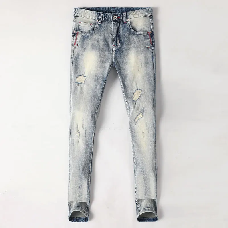 Street Fashion Men Jeans Retro Light Blue Stretch Slim Fit Patched Ripped Jeans Men Embroidery Designer Vintage Denim Pants
Street Fashion Men Jeans Retro Light Blue Stretch Slim Fit Patched Ripped Jeans Men Embroidery Designer Vintage Denim Pants