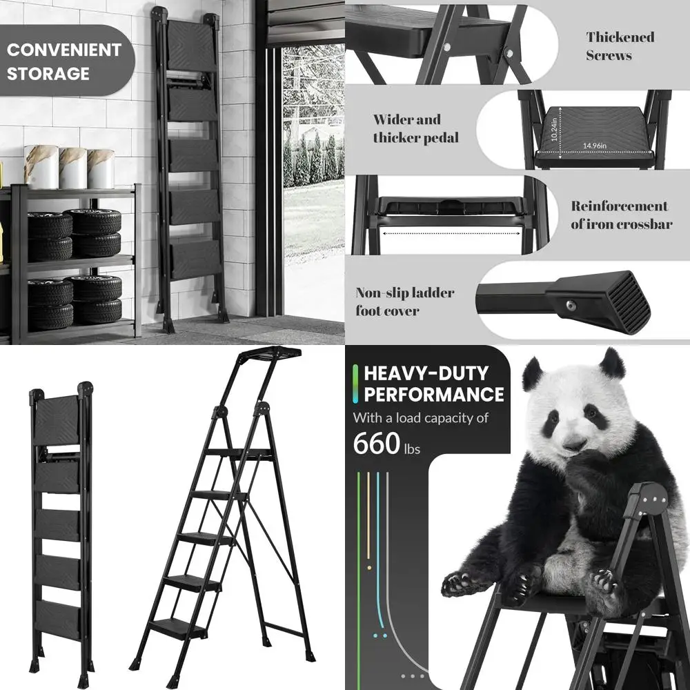 Folding Ladder with Handrail and Tray, Anti-Slip, 660 lbs Capacity, Steel, for Home and Outdoor Use
Folding Ladder with Handrail and Tray, Anti-Slip, 660 lbs Capacity, Steel, for Home and Outdoor Use