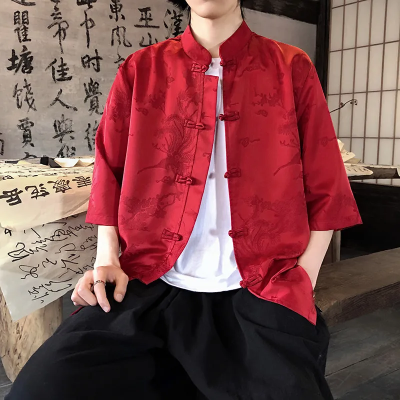 Phoenix Jacquard Ice Silk Shirts for Man 2026 Summer Cool New Chinese Style Hanfu Short-sleeved Shirt
Phoenix Jacquard Ice Silk Shirts for Man 2026 Summer Cool New Chinese Style Hanfu Short-sleeved Shirt