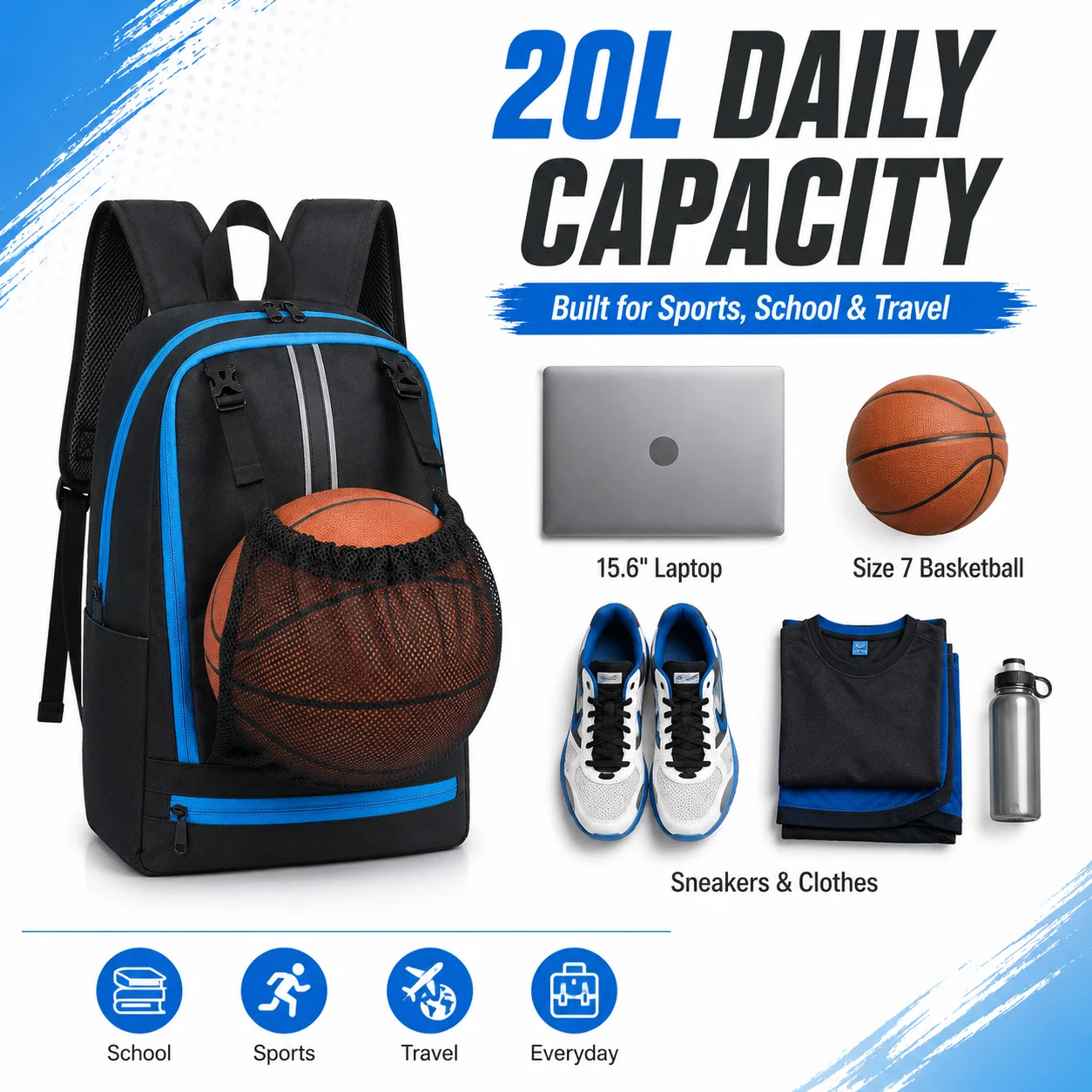 20L Basketball Backpack with Laptop Compartment for School, Travel & Gym
20L Basketball Backpack with Laptop Compartment for School, Travel & Gym