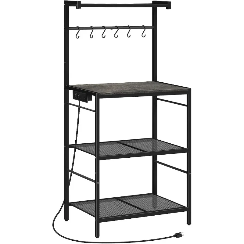 Bakers Rack with Charging Station, Microwave Stand with 6 S-Shaped Hooks, 4-Tier Storage Rack, Multifunctional Coffee Bar
Bakers Rack with Charging Station, Microwave Stand with 6 S-Shaped Hooks, 4-Tier Storage Rack, Multifunctional Coffee Bar